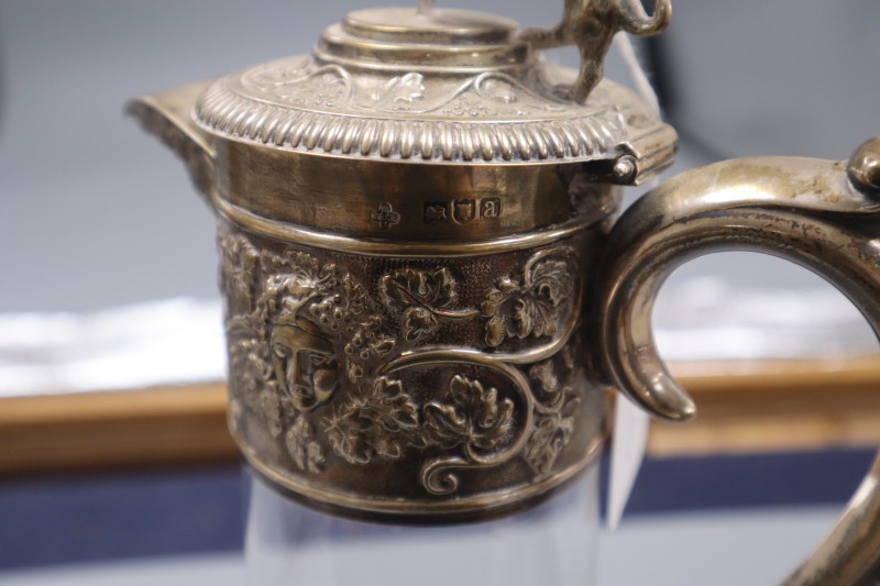 A late Victorian silver mounted glass claret jug, Horace Woodward & Co Ltd, London, 1896, 27.5cm.